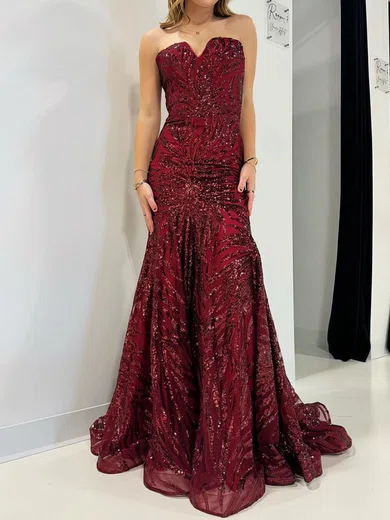 Burgundy Mermaid Strapless Sparkly Sequin Prom Dresses #Milly020125222