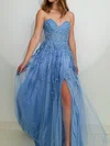 A-line Strapless Tulle Prom Dresses With Appliques #Milly020125228