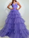 Puffy Ball Gown/Princess Tulle V-neck Ruffle Tiered Prom Dresses #Milly020125232