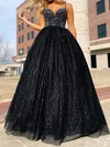 Glitter Black Ball Gown/Princess V-neck Beaded Prom Dresses #Milly020124831