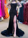 Glitter Black Jersey Sheath/Column Beaded Split Prom Dresses #Milly020124834