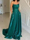 Glitter A-line Square Neck Ruched Lace-Up Prom Dresses #Milly020124843