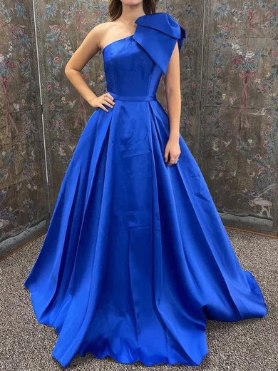 Ball Gown One Shoulder Satin Modest Prom Dresses With Bow #Milly020124878