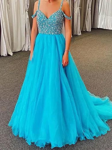 Ball Gown V-neck Ruched Tulle Prom Dresses With Beading #Milly020124922