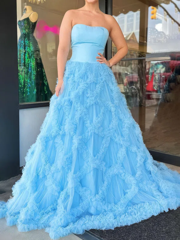Ball Gown Strapless Tulle Ruffle Prom Dresses #Milly020124977