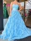 Ball Gown Strapless Tulle Ruffle Prom Dresses #Milly020124977