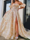 Ball Gown Strapless Lace Prom Dresses With Puff Sleeve #Milly020124981