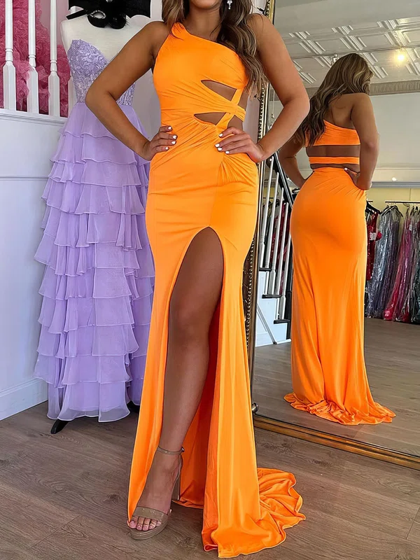 Sheath/Column One Shoulder Jersey Cut Out Prom Dresses With Ruched #Milly020124984