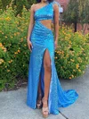 Sheath/Column One Shoulder Cut Out Sparkly Sequin Prom Dresses #Milly020124987