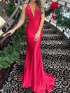 Mermaid V-neck Satin Prom Dresses With Ruched #Milly020124990
