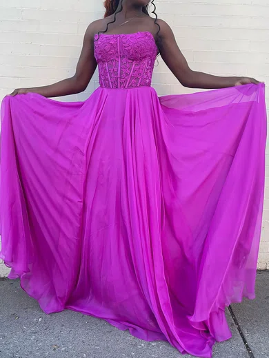 A-line Strapless Chiffon Corset Prom Dresses With Appliques #Milly020124992
