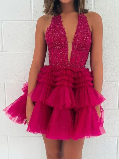 Glitter Skater Appliques Ruffle Tiered Homecoming Dresses #Milly02054782