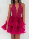 Halter Tulle Ruffle Tiered Homecoming Dresses with Appliques #Milly02054782