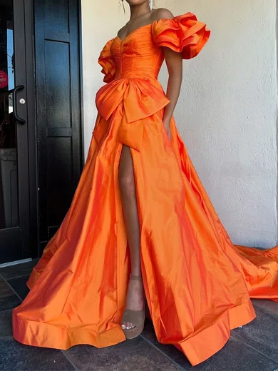 Ball Gown Off-the-shoulder Satin Prom Dresses With Ruched #Milly020125729