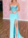 Glitter Sheath/Column Jersey Ruched Beaded Split Prom Dresses #Milly020125736