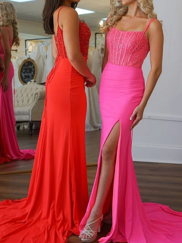 Sheath/Column Square Neck Jersey Corset Prom Dresses With Beading #Milly020125737