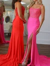Sheath/Column Square Neck Jersey Corset Prom Dresses With Beading #Milly020125737
