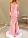 Cute Sheath/Column Satin Sweetheart Ruched Split Prom Dresses #Milly020125744