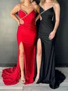 Sheath/Column V-neck Jersey Cut Out Prom Dresses With Beading #Milly020125750