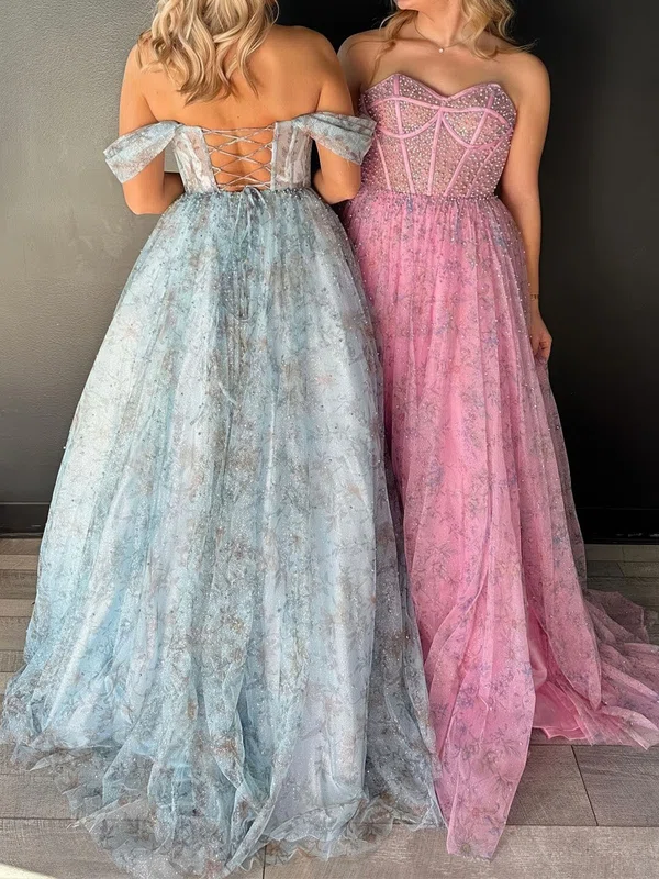 Ball Gown Strapless Tulle Floral Prom Dresses With Beading #Milly020125751