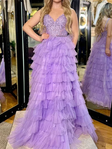 Ball Gown Sweetheart Tulle Tiered Prom Dresses With Appliques #Milly020125754