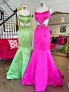 Mermaid Square Neck Satin Cut Out Prom Dresses With Beading #Milly020125766