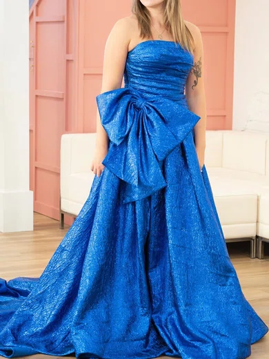 Ball Gown Strapless Ruched Satin Prom Dresses With Bow #Milly020125776