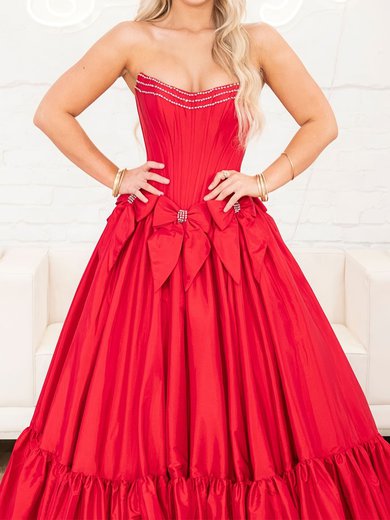 Modest Red Satin Ball Gown/Princess Bow Ruffle Prom Dresses #Milly020125777