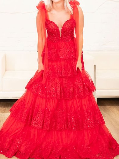 Puffy Red Tulle Ball Gown/Princess Sweetheart Appliques Prom Dresses #Milly020125778