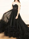 Puffy Black Tulle Ball Gown/Princess Sweetheart Ruffle Prom Dresses #Milly020125788