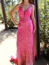 Sheath/Column V-neck Sparkly Sequin Prom Dresses With Beading #Milly020125794