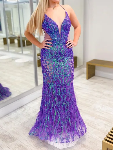 Sheath/Column V-neck Sparkly Sequin Prom Dresses With Feather #Milly020125808