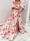 Ball Gown Square Neck Satin Two Piece Prom Dresses With Puff Sleeve #Milly020125809