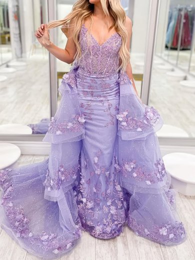 Glitter Ball Gown/Princess V-neck Appliques Tiered Prom Dresses #Milly020125810