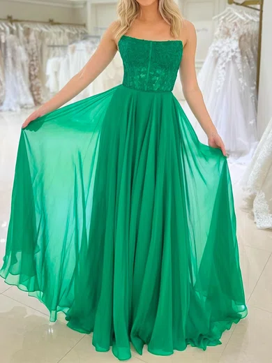 A-line Strapless Chiffon Corset Prom Dresses With Appliques #Milly020125816
