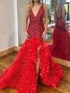 Mermaid V-neck Backless Sparkly Sequin Tulle Prom Dresses #Milly020125821