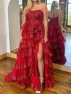 Ball Gown Strapless Tulle Ruffle Tiered Prom Dresses With Appliques #Milly020125822