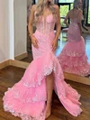 Mermaid V-neck Tulle Tiered Prom Dresses With Appliques #Milly020125824