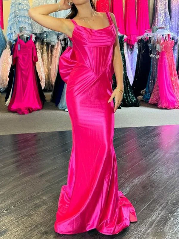 Sheath/Column Cowl Neck Satin Backless Corset Prom Dresses With Ruched #Milly020125825