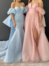 Mermaid Off-the-shoulder Tulle Puff Sleeve Prom Dresses With Bow #Milly020125827