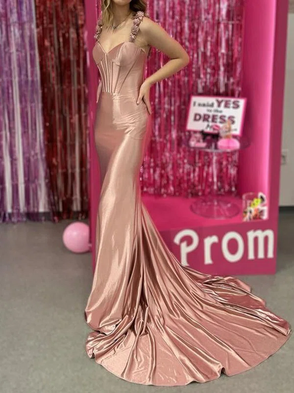 Sheath/Column Sweetheart Satin Corset Prom Dresses With Floral #Milly020125843