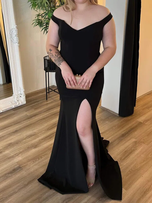 Black Mermaid Off-the-shoulder Satin Prom Dresses #Milly020125846