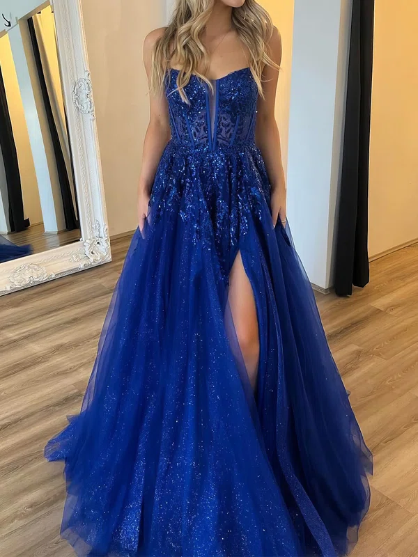 Ball Gown V-neck Tulle Backless Prom Dresses With Appliques #Milly020125849