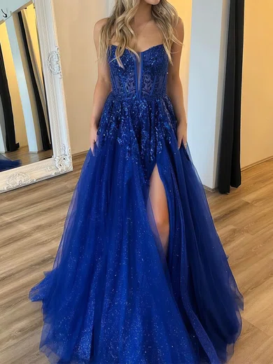 Ball Gown V-neck Tulle Backless Prom Dresses With Appliques #Milly020125849
