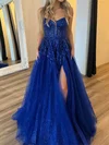 Ball Gown V-neck Tulle Backless Prom Dresses With Appliques #Milly020125849
