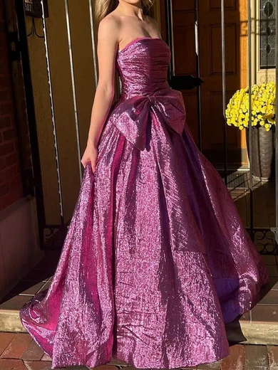 Ball Gown Strapless Ruched Satin Prom Dresses With Bow #Milly020125851