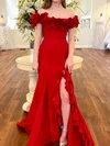 Mermaid Off-the-shoulder Satin Ruffle Prom Dresses #Milly020125854