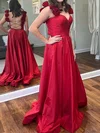 A-line Sweetheart Satin 3D Floral Prom Dresses With Ruched #Milly020125856