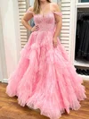 Ball Gown Off-the-shoulder Tulle Tiered Prom Dresses With Appliques #Milly020125859