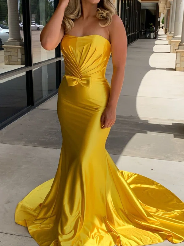 Mermaid Strapless Satin Prom Dresses With Ruched #Milly020125861